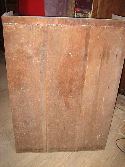 Back of original dumbwaiter with wideplanks and square nails